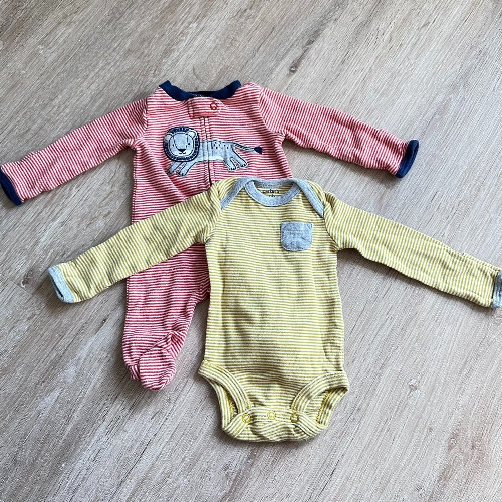 Carter's Newborn Gender Neutral Bundle- Set of 2 Striped Long Sleeved Bodysuits